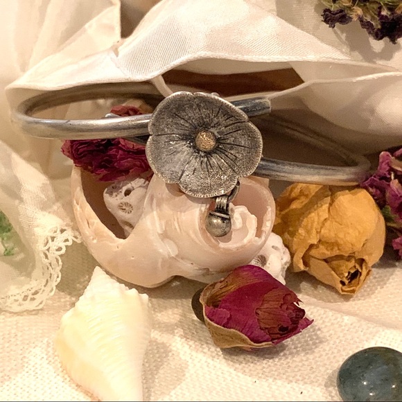 Hand Forged Sterling Floral Bangle Type Bracelet - Picture 1 of 7